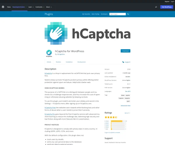 hCaptcha in the WordPress plugin repository