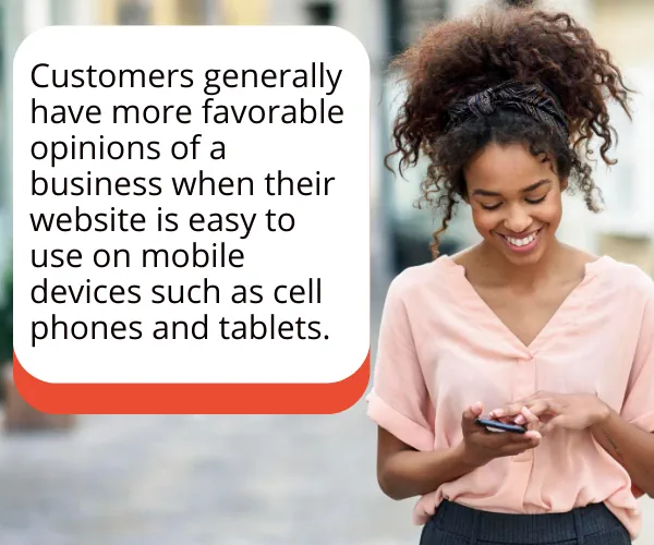 picture of woman happily using a website on her phone