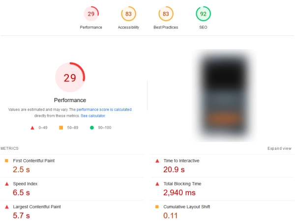 Slow pagespeed scores