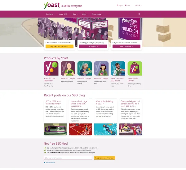 image of Yoast SEO's homepage