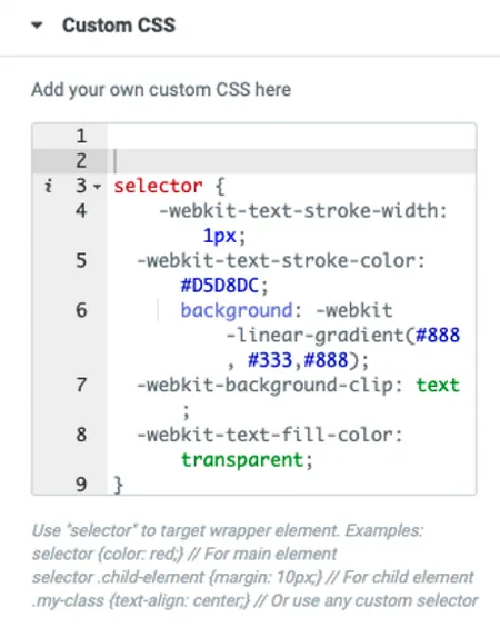 example of custom css in Elementor