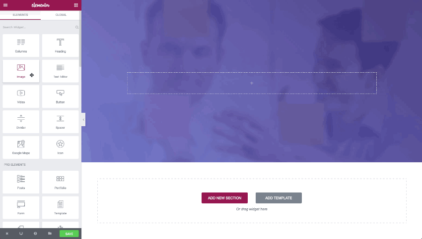 example of Elementor's drag and drop widgets