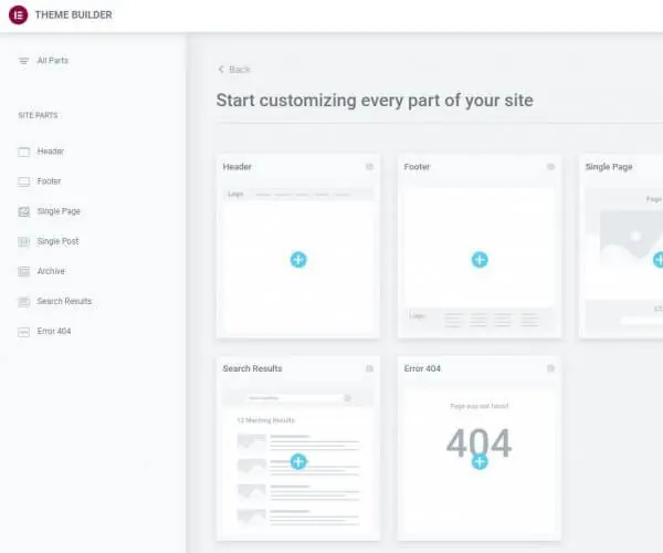 Elementor theme builder page