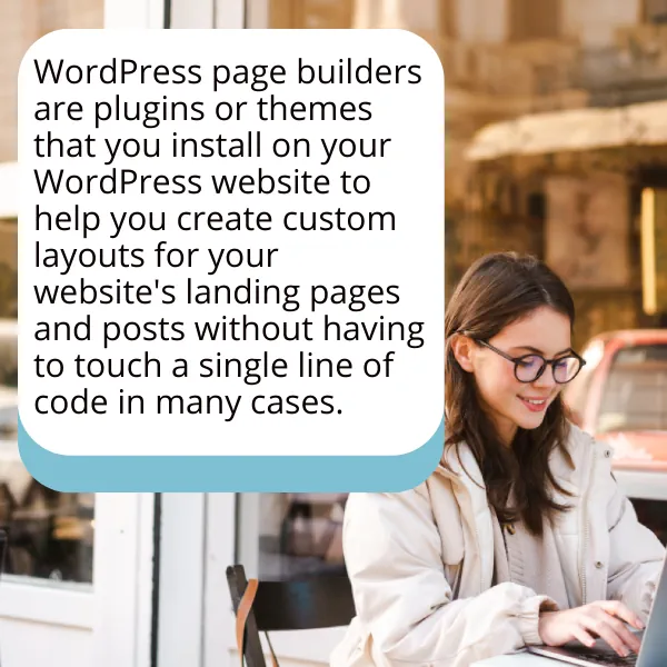 woman sitting at laptop using a WordPress page builder to build her company's website