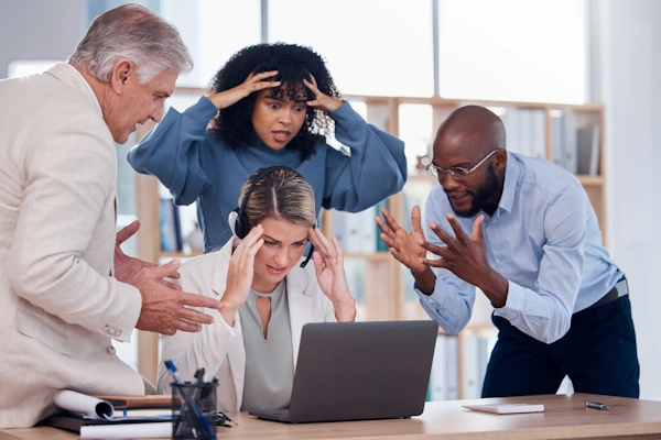 Frustrated users looking at a laptop screen