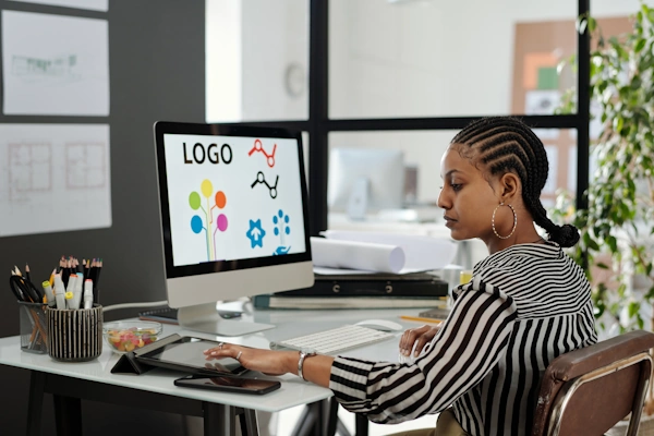 A designer creating an animated logo