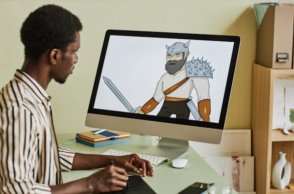 Animator creating a cartoon character