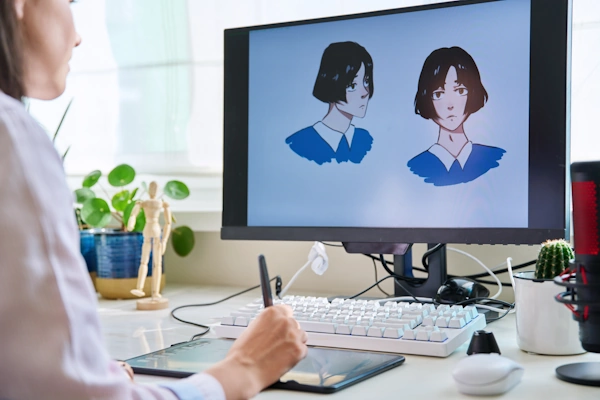 An artist is creating a digital illustration of a character