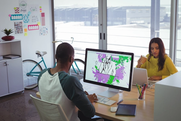 Graphic designers are creating some imagery for a website or application